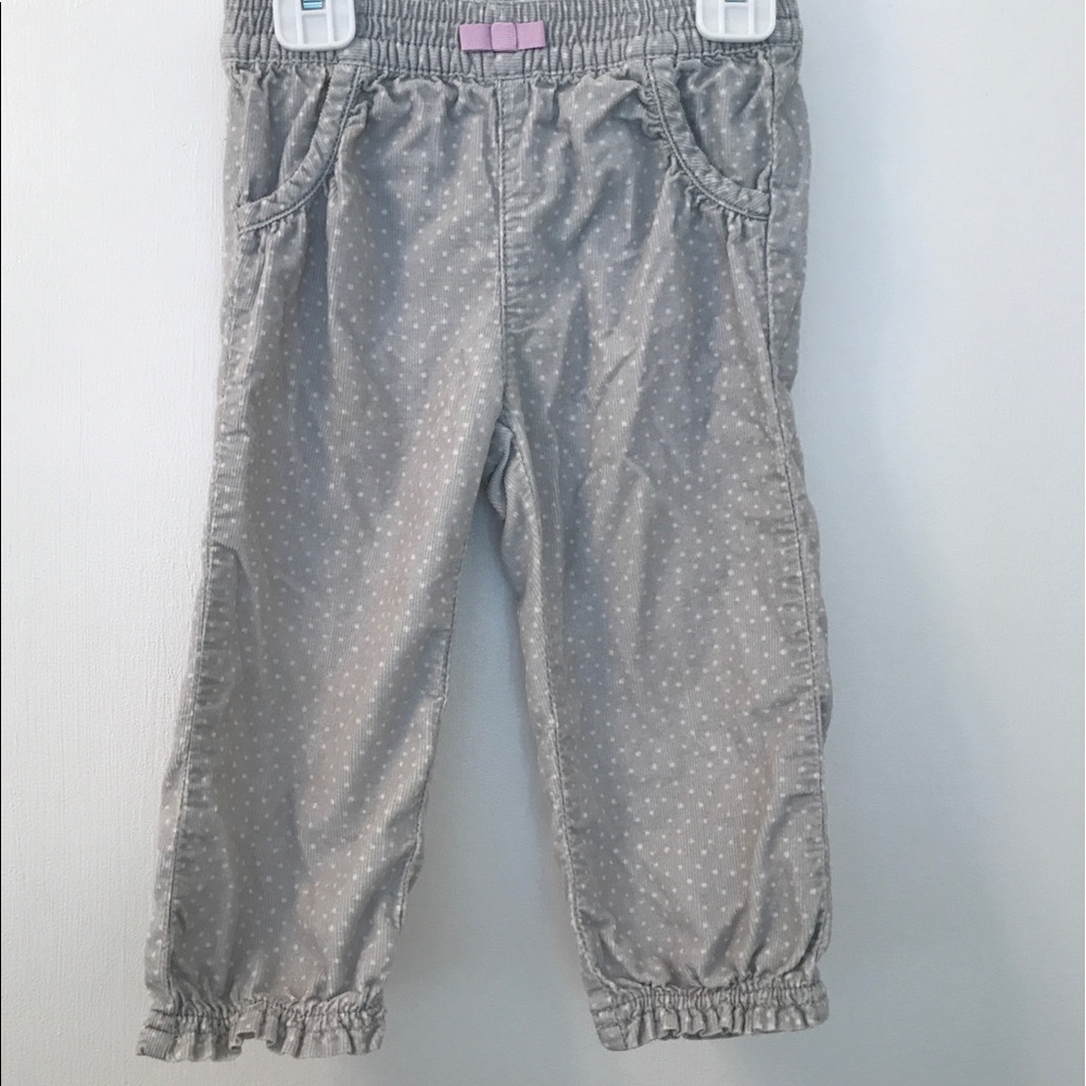 Gray and white polkadot corduroy pants